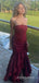 Elegant Burgundy Strapless Ruffle High Low Prom Dress, Evening Dress, PD382288