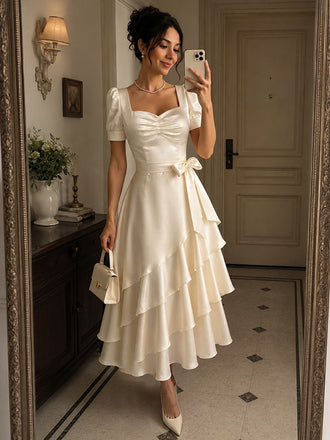 Elegant Ivory Sweetheart Ruffles A-line Evening Dress, PD28231233