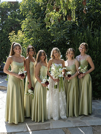Elegant Sage Green Satin Long Bridesmaid Dress, PD2823068