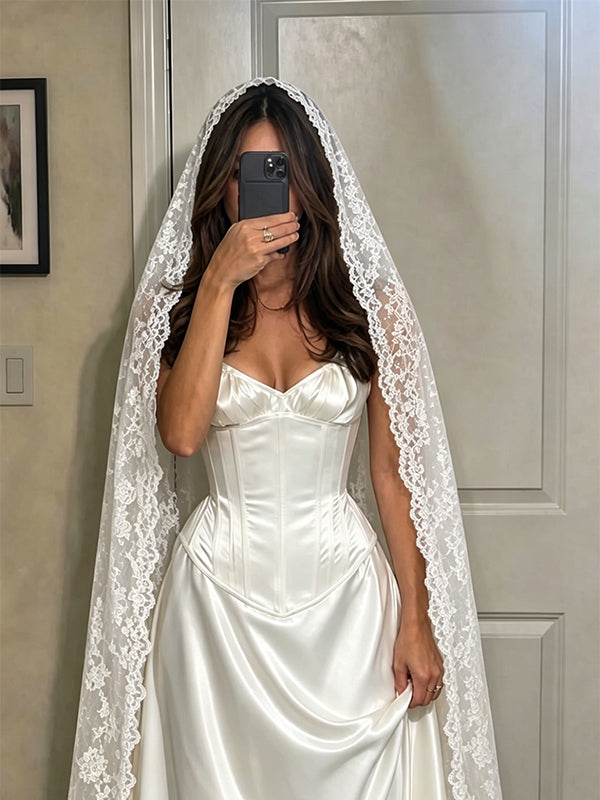 Modern Ivory Drop Waist Corset A-line Wedding Gowns, WD3229