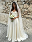 Vintage Ivory Satin Drop Waist Corset A-Line Wedding Gowns, WD3229