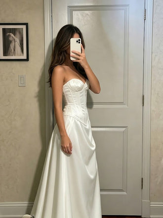 Modern Ivory Drop Waist Corset A-line Wedding Gowns, WD3229