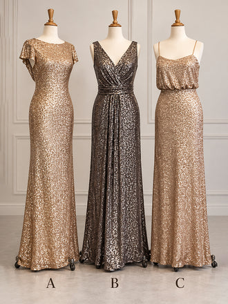 Sparkly Sequin Mismatched Sheath Long Bridesmaid Dresses, AB4076