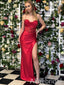 Elegant Red Cowl Neck Pleated Lace Applique Prom Dress with Slit, Evening Dress, PD3822966
