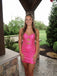 Sparkly Hot Pink Rhinestones Strapless Cut Out Short Homecoming Dress, HC382288