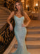 Sparkly Blue Sequins Spaghetti Strap Mermaid Long Prom Dress, PD381776
