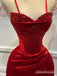 Sparkly Red Beadings Corset Prom Dress with Slit, Evening Dress, PD2823061