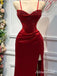 Sparkly Red Beadings Corset Prom Dress with Slit, Evening Dress, PD2823061