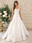 Elegant Ivory Square Neck Satin A-line Wedding Dress, PD38048