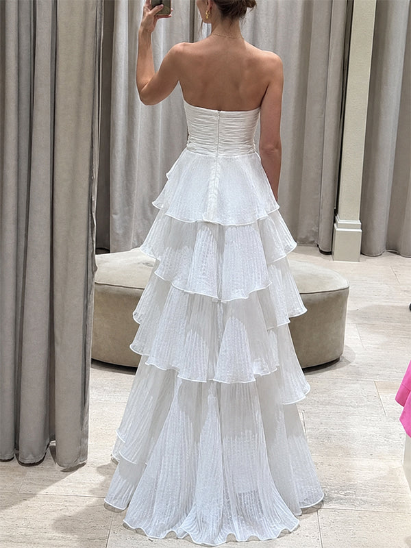 Elegant White Strapless A-line Long Prom Dress, Evening Dress, PD37686
