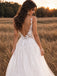 Sexy V-neck Spaghetti Strap Lace Appliques A-line Long Wedding Dresses,WD3054