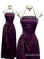 Vintage Purple Floral Halter A-line Long Prom Dress, Beaded Evening Dress, PD3822998