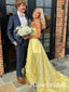 Stunning Yellow Floral Appliques Strapless A-line Satin Prom Dress, Evening Dress, PD3823023