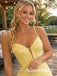 Sparkly Yellow Beaded V-neck Mermaid Long Prom Dress with Slit, Evening Dress, PD381771