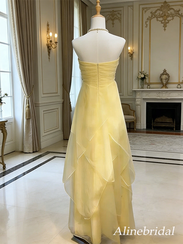 Elegant Yellow Halter A-line Long Prom Dress - Sample Sale