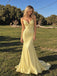 Sparkly Yellow Sequins V-neck Mermaid Prom Dress, Evening Dress, PD3823040