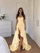 Elegant Yellow Strapless Side Slit Ruffles A-line Evening Dress, Prom Dress, PD28231274