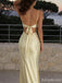 Pastel Yellow V-neck Spaghetti Straps Mermaid Prom Dress, Evening Dress, PD382127