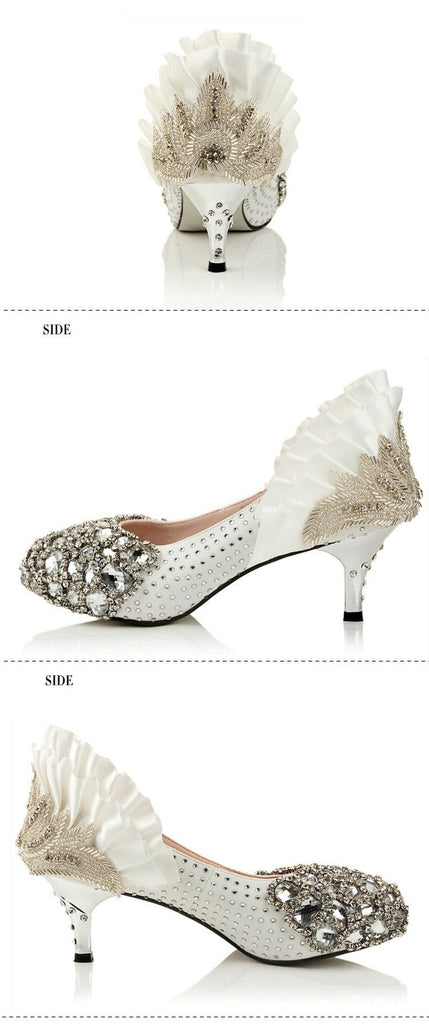 Handmade Middle High Heels Pointed Toe Crystal Wedding Shoes, S003