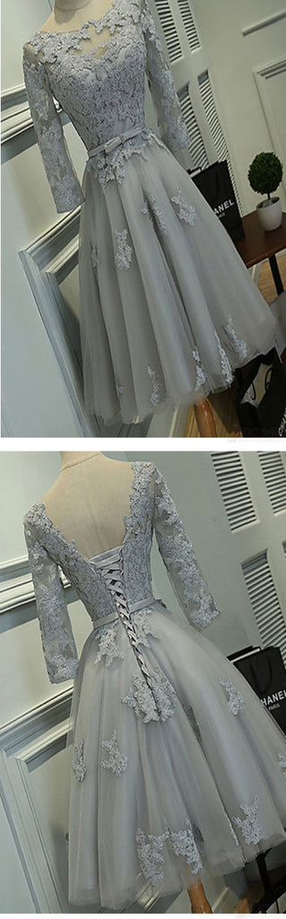 Grey lace tight simple lovely with half sleeve elegant homecoming dresses,BD00123