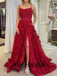 Elegant Square Sleeveless Side slit A-line Long Prom Dress, PD3566