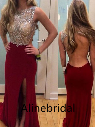 Sexy Strapless Side Slit Burgundy Mermaid Long Prom Dress, Evening Dress, PD3562