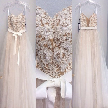 Elegant Spaghetti Straps Appliques Sequins High Waist With A-line Long Prom Dresses. AB1082