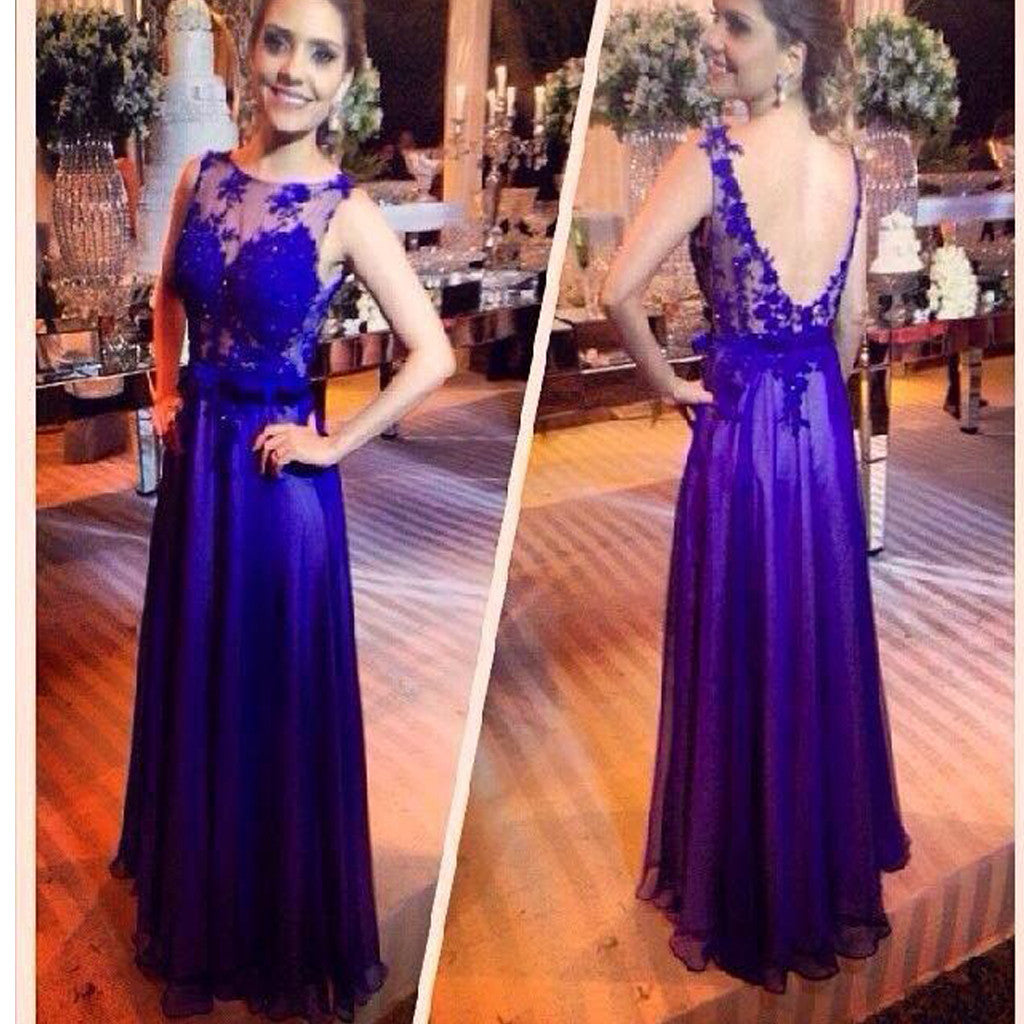 Royal Blue Lace Elegant For Teens Open Back Evening Prom Gown Dresses .PD260