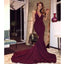 Long Burgundy Mermaid Sexy Formal Evening Party Prom Dresses. PD0290