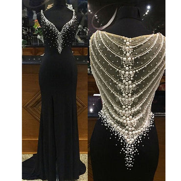 Beaded Sparkly Gorgeous Black Charming Prom Gown Dresses. PD00259