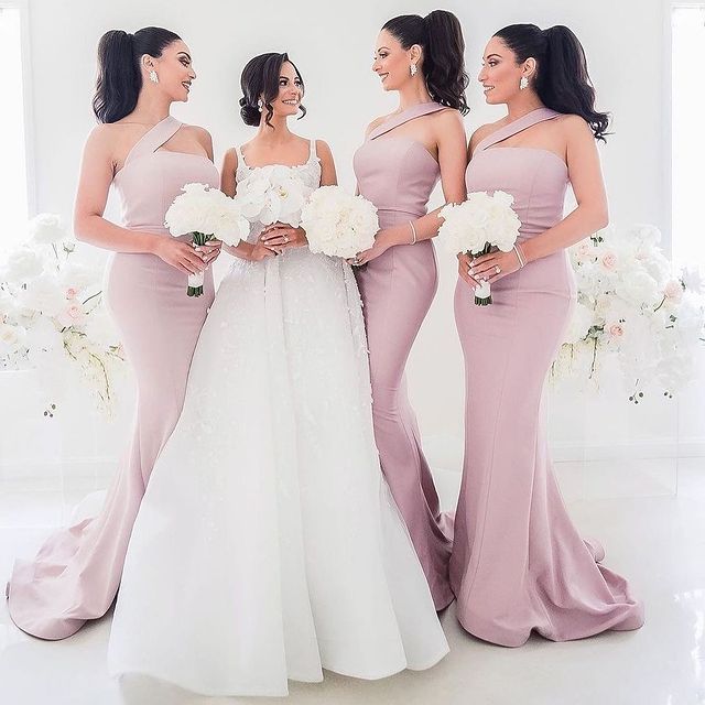 Light Purple One Shoulder Mermaid Long Bridesmaid Dresses , AB4043