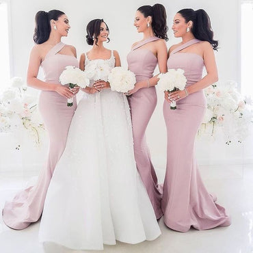 Light Purple One Shoulder Mermaid Long Bridesmaid Dresses , AB4043