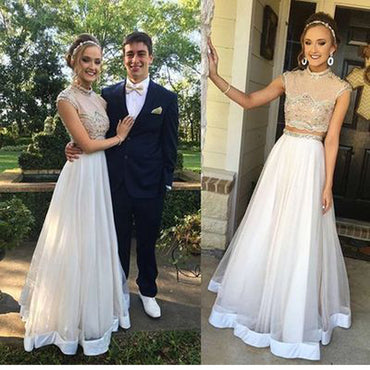 Vintage High Neck Two Pieces Ball Gown Formal Evening Prom Gowns Dresses. AB0301