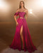 Elegant Hot Pink One shoulder Sleeveless Side slit A-line Long Prom Dress, PD3585