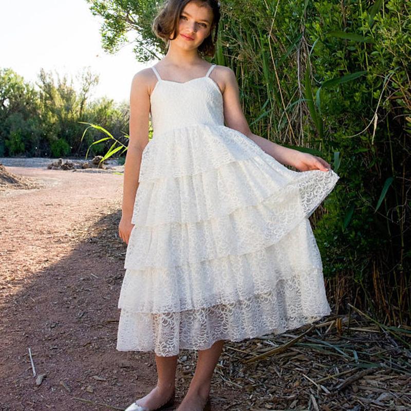 Simple Design Ivory Lace Spaghetti Junior Bridesmaid Dresses, Cheap Flower Girl Dresses,  FG040