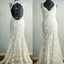 Vintage Beige Lace Open Back Long Mermaid Wedding Party Dresses, Bridal Gown, WD0042