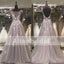 Grey Tulle Cap Sleeve Scoop Neck Appliques See-through  Prom Dresses,PD00069