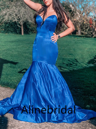 Stunning Blue Strapless Mermaid Long Prom Dress, PD3538