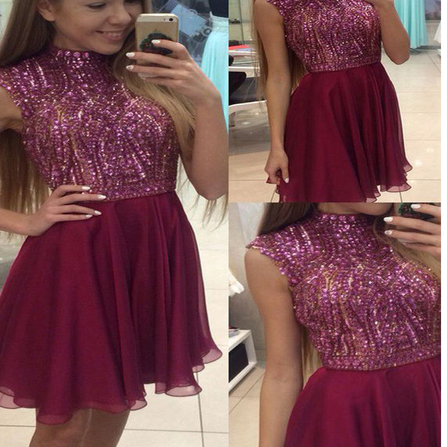 High Neck Sparkly Freshman Charming Lovely Mini Homecoming Prom Gown Dress,BD0014