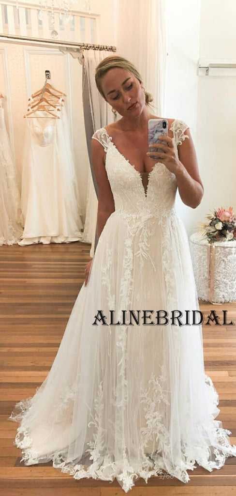 A-line Lace Vintage Beach Wedding Dresses WD1200