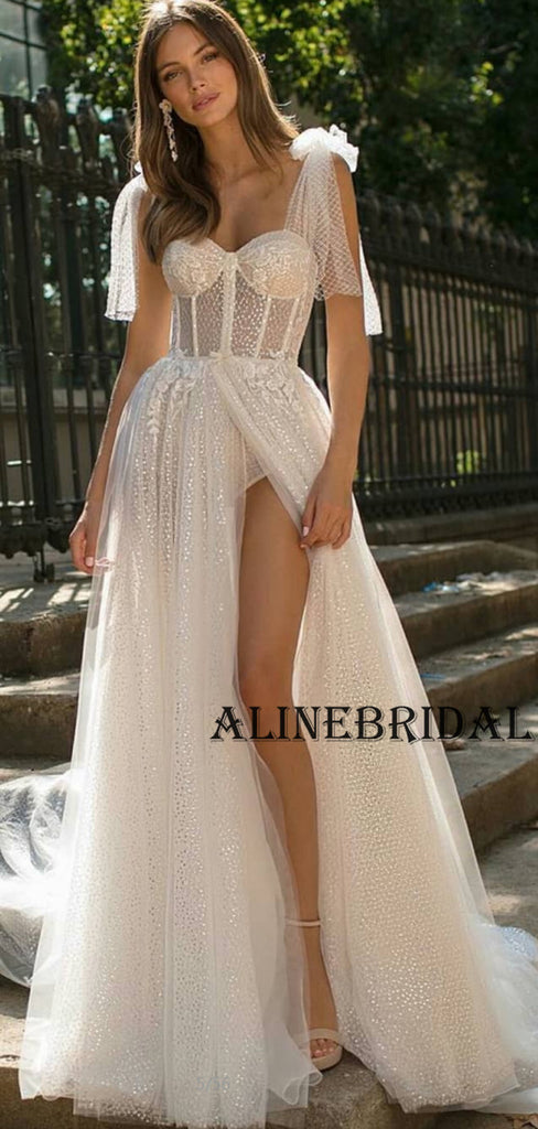A-line Sparkly Unique Hot Beach Wedding Dresses WD1203