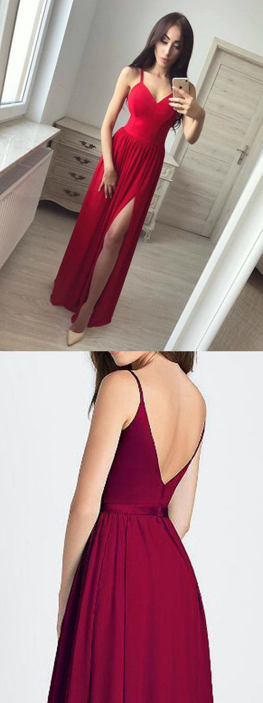 A Line Red Simple Modest Elegant Cheap Sexy Long Prom Dresses, PD0827 - SposaBridal