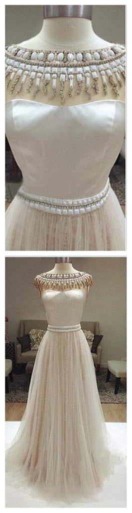 Long Ivory Charming Beaded A-line Sleeveless Wedding Dresses, WD0126