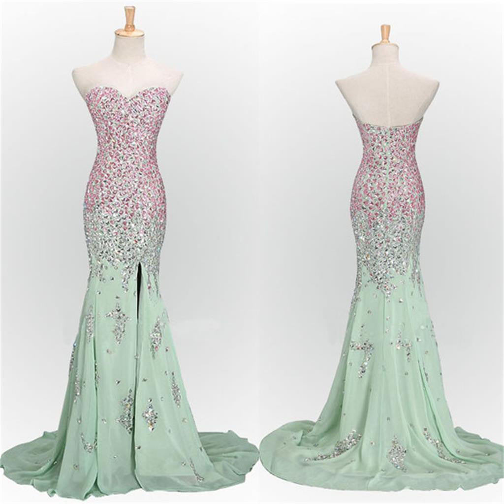 Long Mint Mermaid Sweetheart Sparkly Popular Unique Prom Dress,PD0113