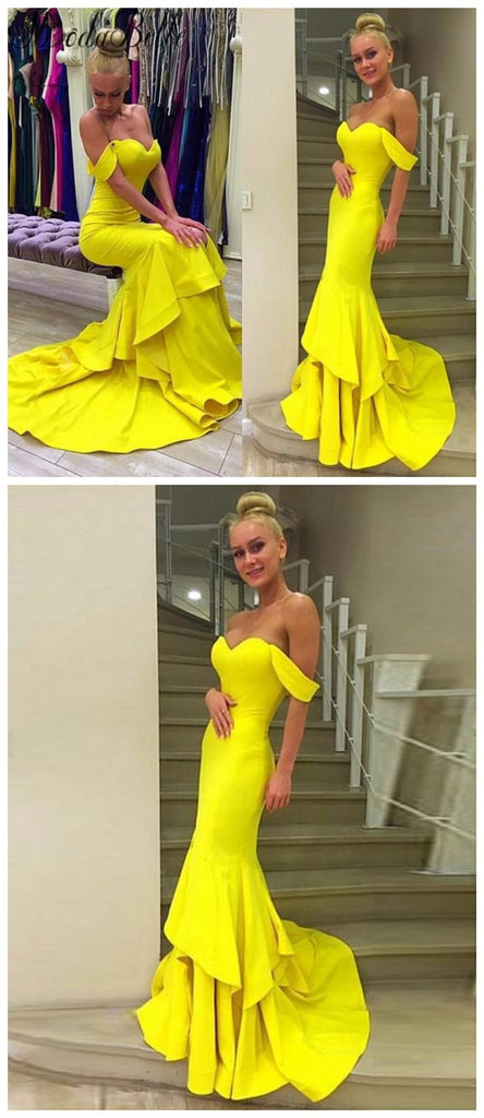 Long Yellow Mermaid Off Shoulder Sweetheart Evening Prom Dresses,PD0162