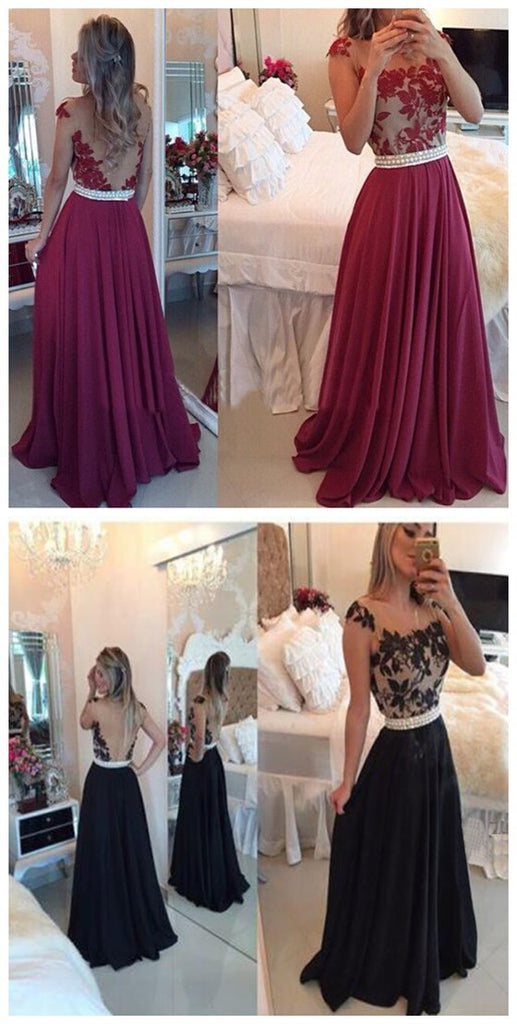 Long Custom Red Chiffon Ball Gown Casual Lace Prom Dresses Online,PD0071