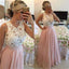 Long Pink Chiffon White Lace Fashion Evening Party Prom Dresses,PD0073