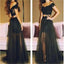 Long Black Two Pieces See Through Unique Style Lace Off Shoulder Evening Party Prom Dress, PD0081