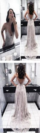 Sexy V-Back Lace Prom Dresses, Popular Backless Tulle Bridal Gown Wedding Dresses, WD0128