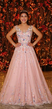 Blush Pink Tulle Beading Applique Two Piece Prom Dresses.PD00215